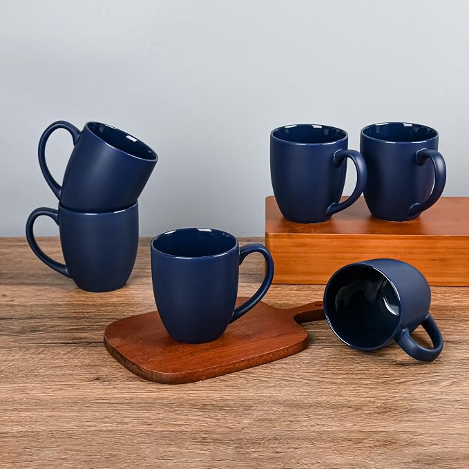 BYCNZB 16oz Coffee Mugs Set of 6, Large Ceramic Modern Coffee Mugs With Handle For Tea,Latte,Cappuccino,Cocoa. Dishwasher.Microwave Safe (Matte Blue)