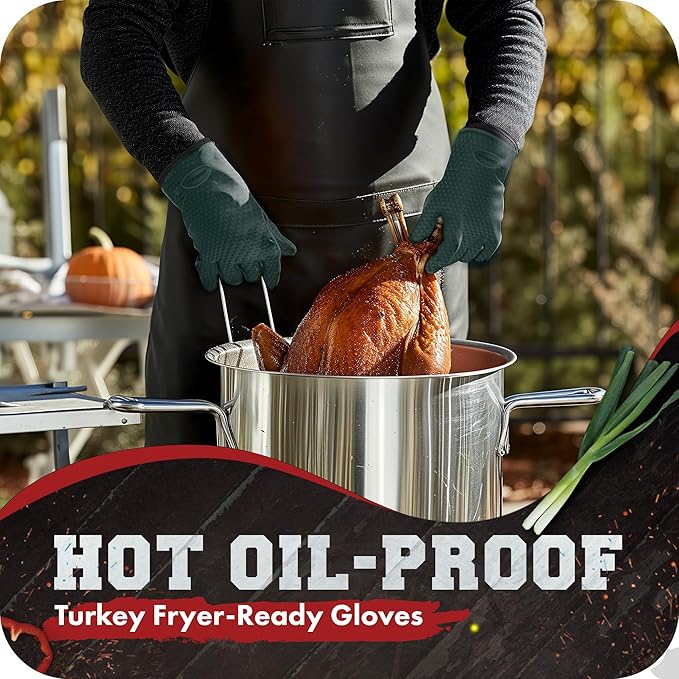 KITCHEN PERFECTION Silicone Smoker Oven Gloves - Extreme Heat Resistant BBQ Gloves - Handle Hot Food Right on Your Grill Fryer Pit | Waterproof Oven Mitts | Superior Value Set + 3 Bonuses