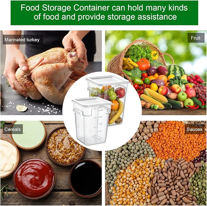 FoldTier 2 Pieces Square Food Storage Containers Polycarbonate Clear food Container with Lid Commercial Storage with Graduations for Commercial Kitchen Dough Marinating Meat(White,22 Qt)