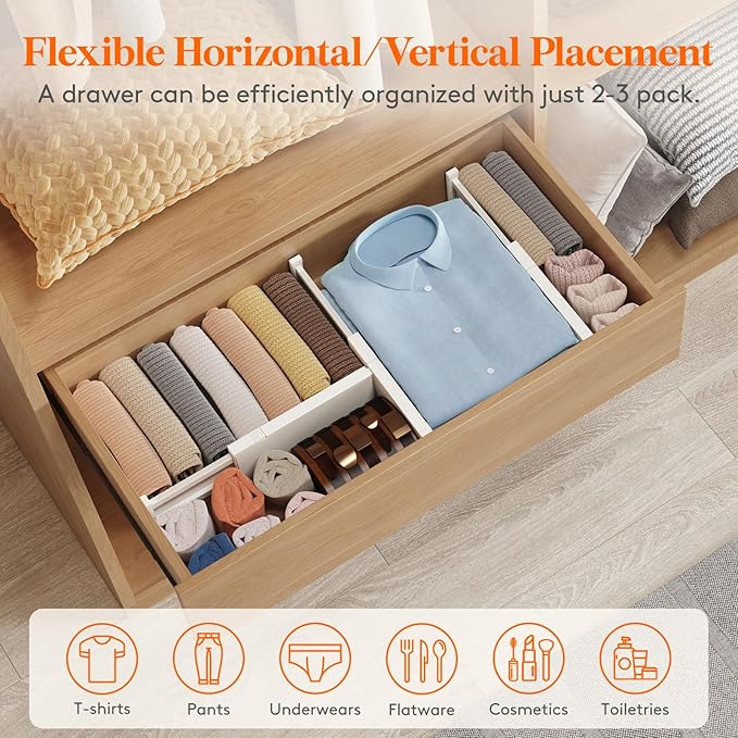 Lifewit 24 Pack Drawer Dividers 4" High 28-43.5cm/11-17" Adjustable Drawer Organizer for Clothes/Utensils, Expandable Drawer Separator in Dresser/Kitchen/Bedroom/Office Organization & Storage Beige