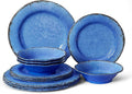 LEHAHA 12 Piece Melamine Dinnerware Set BPA Free Farmhouse Outdoor Dishes Set for 4, A Light Weight and Unbreakable Rustic Plate Bowl Set for Patio, RV and Camping