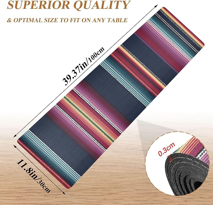 Retro Mexican Stripe Blue Trivet Table Runner Heat Resistant 230F for Hot Dishes Pots Plates Kitchen Dining Table Protector Decorative 39.37x 11.8