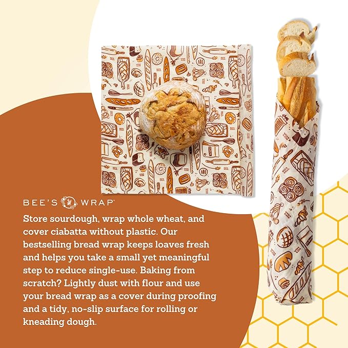 Bee's Wrap Beeswax Wraps for Bread - Beeswax Bread Wrap for Sourdough & Bread Storage - Plastic Free Made in USA Reusable Natural Food Wrap - Bakery Lane