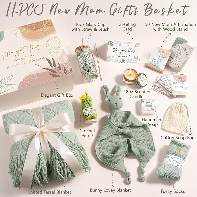 New Mom Gifts for Women Care Package, Postpartum Gifts for New Mom After Birth Essentials Kit, Pregnancy Gifts for Expecting Pregnant First Time Mom To Be Gift Basket, Gender Reveal Gift Push Presents