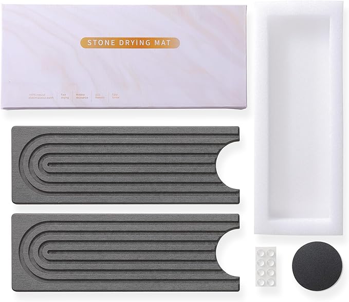 Diatomite Sink Splash Guard – Super Absorbent Kitchen & Bath Mat, Quick-Dry Non-Slip Drying Tray, Fits Most Faucets, Pet Bowl Mat, Vase Holder (Premium Gray, 23.6'' x 4'')