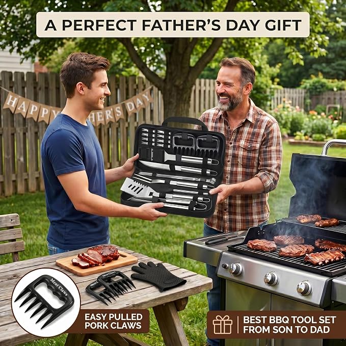 ROMANTICIST 23pcs Heavy Duty Grilling Gifts for Men Dad Fathers Day, Extra Thick BBQ Accessories Tools Set, Stainless Steel Grill Utensils Kit with Meat Claws,Canvas Bag for Outdoor Camping Silver