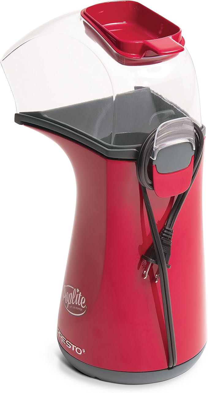 Presto 04863 Poplite Hot Air Popcorn Popper - Built-In Measuring Cup + Melts Butter,Easy to Clean,Built-In Cord Wrap,18 Cups,Red,(Pack of 2)