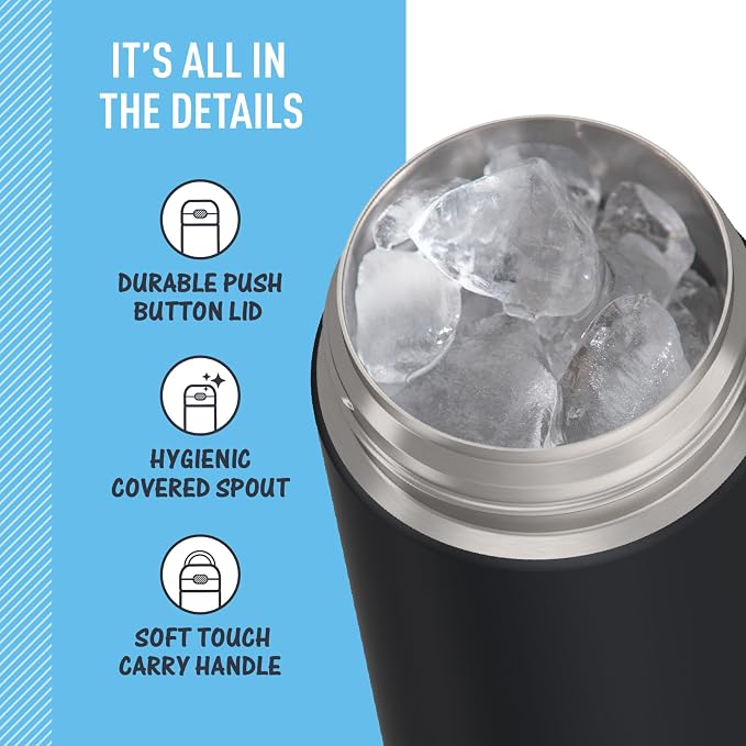 THERMOS FUNTAINER 16 Ounce Stainless Steel Vacuum Insulated Bottle with Wide Spout Lid, Matte Charcoal