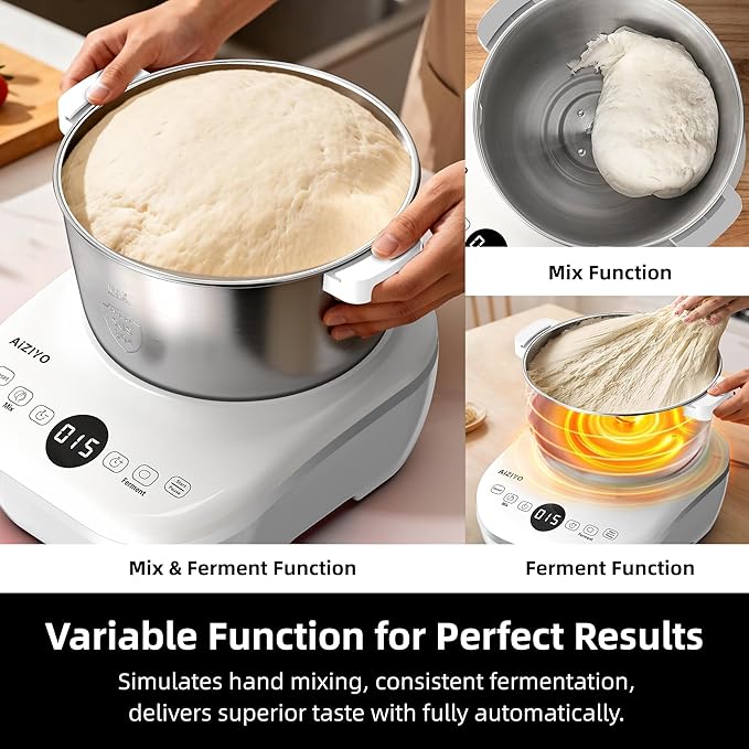 AIZIYO DoughChief, 5.3QT Dough Mixer, Dough Maker with Ferment Function, 304 Stainless Steel Bowl, Removeable lid, Touch Panel Control, Electric Dough Proofing Box for Pizza & Bread