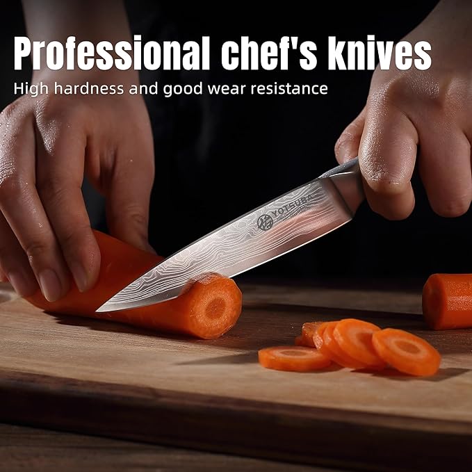 YOTSUBA Utility Knife,5 Inch Petty Kitchen Knife, Forged High Carbon German Steel chef knives, Paring knives, Full Tang & Razor Sharp Ergonomic Handle Design