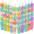 Uiifan 50 Pcs VBS Christian Cups Bulk for Kids, Religious Plastic Tumblers with Bible Verses, Sunday School and Church Gifts, Reusable Cups with Lids and Straws (Pastel)