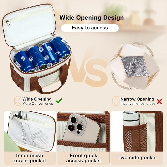 BTOOP Insulated Lunch Bag for Women Adult, Large Lunch Box Cooler with Adjustable Shoulder Strap Leak-Proof Lunch Tote for Work Teacher Picnic Beach (Cream-Large)
