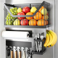 Nieifi Magnetic Shelf for Fridge 4 Pack, Onion Potato Storage, Magnetic Fridge Organizer- Fruit & Vegetable Storage Basket with Utensils Racks, Paper Towel Holder for Kitchen, Laundry Room