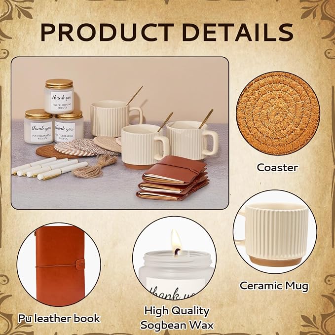 Baby Shower Prizes for Game Winners Baby Shower Games Prizes Ceramic Mugs with Metal Spoons Woven Coasters Notebooks Scented Candles Gift Bags Wedding Bridal Shower Favors for Guests (1, Brown)