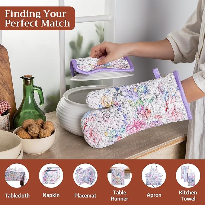 Maison d' Hermine Pot Holders 100% Cotton Heat Resistant Potholders 8" x 8" Hot Pads with Loop BBQ Cooking Baking Gifts for Mothers Day Handling Hot Pans Spring/Summer (Pack of 2, Floral Love)