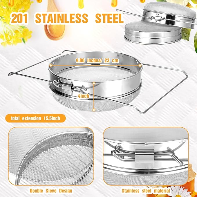 1 Set Honey Strainer for 5 Gallon Bucket Stainless Steel Honey Filter Double Strainer Bee Keeping Equipment Filter Bee Keeping Extract Tools
