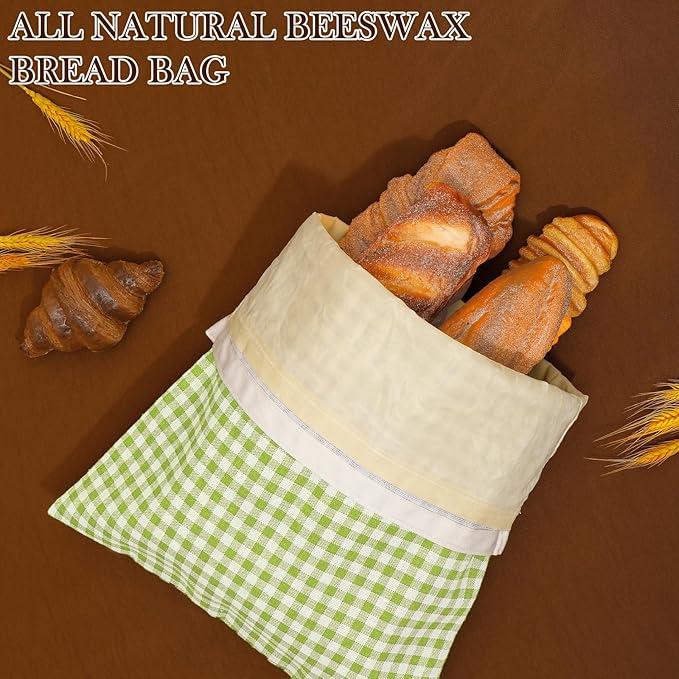2-Pack Reusable Beeswax Bread Bags for Sourdough, Natural Linen Bag for Homemade Bread，Extend the insurance period(Green)