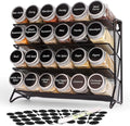 DIDITIME Spice Rack Organizer with 24 Glass Jars and 60 Labels, 4-Tier Seasoning Organizer for Cabinet, Countertop, Pantry or Wall Mount, Rust-Resistant Carbon Steel Spice Jar Set with Marker