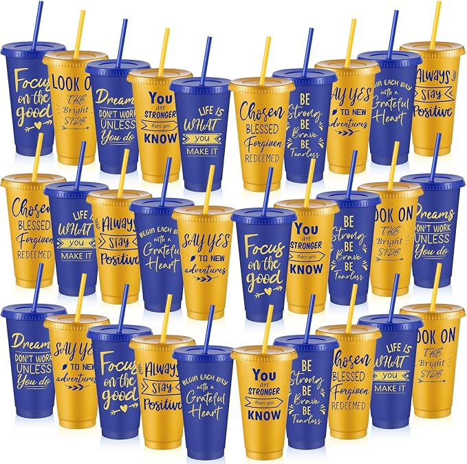 Uiifan 30 Pcs Inspirational Cups Bulk Appreciation Gifts for Employee Coworker Staff Team Thank You Gifts, Office Prizes for Adults Work Party Favors, Associates, Giveaways (Blue,Gold)