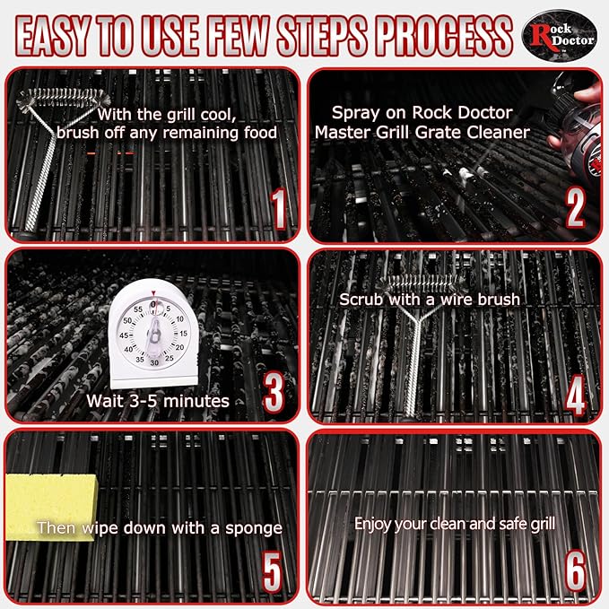 Rock Doctor Grill & Grate Cleaner 24oz. 2-Pk Food Surface Safe, Powerful Foaming Action, No Fumes, Fast Acting Formula Removes Grease, Grime