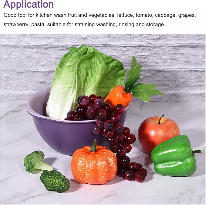uxcell Kitchen Strainer Colander Bowl Set, Small Double Layer Drain Basin and Basket Suitable for Fruits, Vegetables, Pasta, Berry - Purple