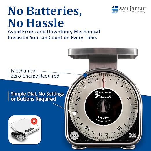 San Jamar SCMDL25 Mechnical Dial Food/Kitchen Scale, 25 lb Capacity