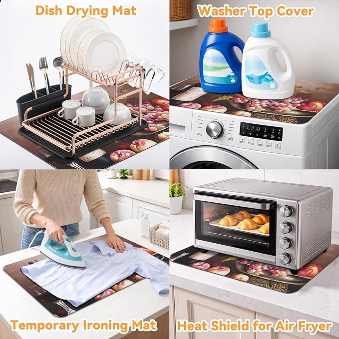 Decorative Stove Top Covers for Electric Stove 28"x20" – Heat Resistant Glass Cooktop Protector Dish Drying Mat – Non-Slip Rubber Backing Washer Top Cover Waterproof Extra Counter Space (Wine)