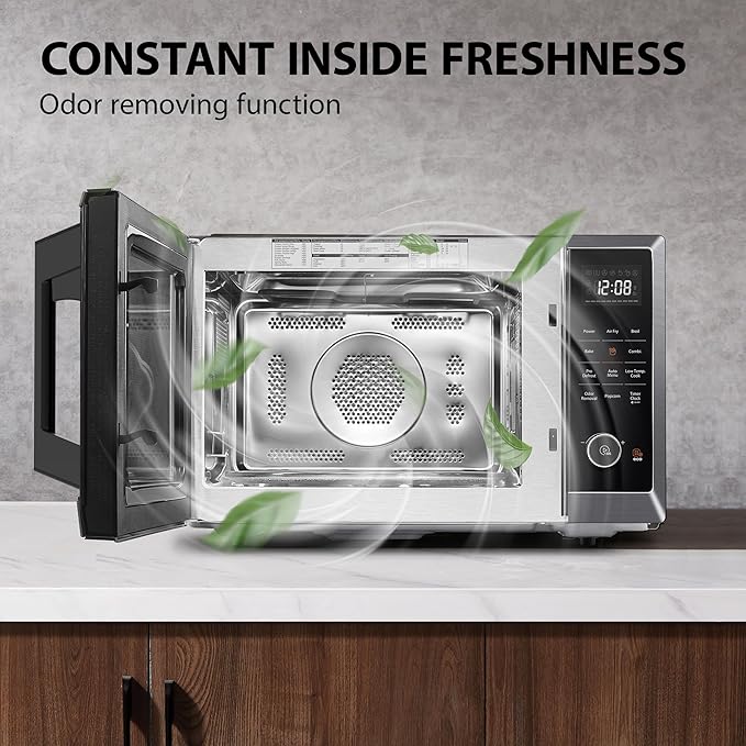 TOSHIBA Air Fryer Combo 8-in-1 Countertop Microwave Oven, with Convection, Broil, Odor Removal Mode, 12.4" Position Memory Turntable, Child-Lock, 1.0 Cu.ft, Black Stainless Steel, ML2-EC10SA(BS) A