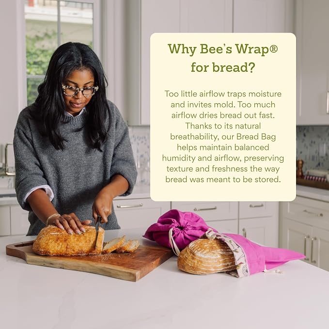 Bee’s Wrap Beeswax Bread Bag - 2 Bakery Lane Reusable Beeswax-Lined Bread Storage Bags - Breathable & Sustainable Homemade Bread Saver - Plastic Free Eco-Friendly Alternative