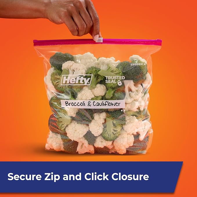 Hefty Slider Gallon Storage Bags, 66 Count, Gallon Size Slider Storage Bags for Storing Food, Bulk Snacks, Travel Toiletries, First Aid Kits, and More, Writable Label, Secure Zip and Click Closure