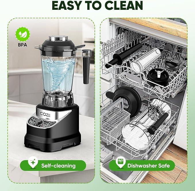 COZII Professional Blenders 2000W for Kitchen with 64oz Pitcher & 21oz To-go Cup, Quiet Blender for Smoothies/Ice Crushing/Frozen Drink/Nut Milk, 7 Preset Programs & 8 Speed Control, Dishwasher Safe