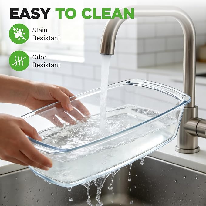 NutriChef 6 Piece Glass Loaf Pans for Baking Bread - 7.6 Cups Stackable Glass Bread Loaf Pan - 3 loaf Pan with 3 Lids - Oven & Microwave Safe, Dishwasher Safe - Clear
