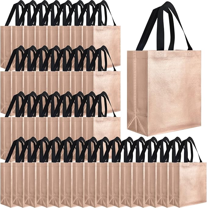 Eccliy Reusable Gift Bags Set Glossy Grocery Gift Tote Bag with Handle for Wedding, Bridal Shower, 4th of July, Summer Event(10 x 8 x 4.7 Inch,Champagne,80 Pcs)