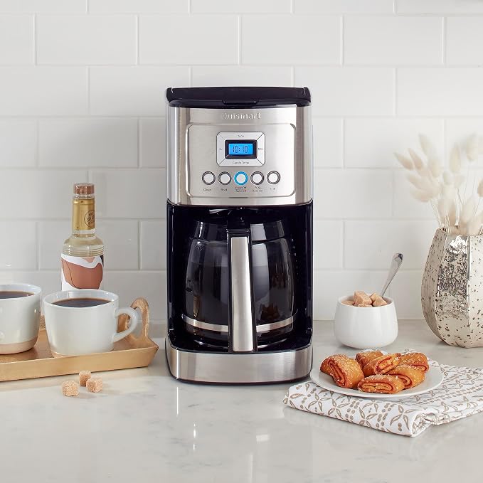 Cuisinart Coffee Maker, 14-Cup Glass Carafe, Fully Automatic for Brew Strength Control & 1-4 Cup Setting, Stainless Steel, DCC-3200P1 & GTF-B Gold Tone Coffee Filter, Basket, Burr Mill