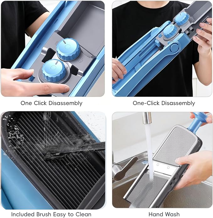 Upgraded Safe Mandoline Slicer for Kitchen, Potato Slicer for Chips, Multi Vegetable Chopper with Drain Basket Storage Container, Thickness Adjustable Versatile Faster Slice Artifact (Blue)