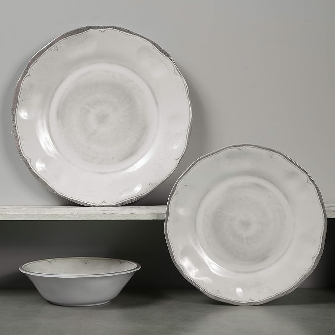 Melamine Dishes Dinnerware Sets - 12pcs Melamine Dinner Plates, Salad Plates and Bowls, for Everyday Use White