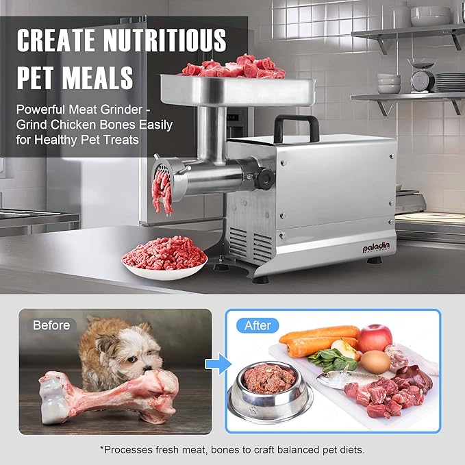 #5 Commercial Stainless Steel Electric Meat Grinder Machine, 240lbs/h, 0.4HP Heavy Duty Meat Grinder with Sausage Stuffer for deer processing, Pet Food, Heavy Use