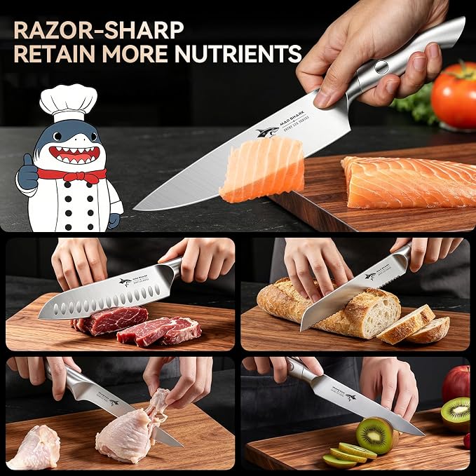 MAD SHARK Kitchen Knife Set, 5PCS Sharp Ultra Chef Knife Set, High Carbon Stainless Steel Knives Set with Ergonomic Handle, Professional Kitchen Knives Sets, Gift Box Packaging