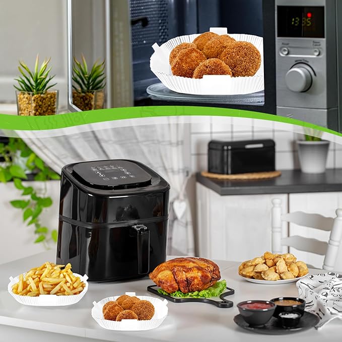 Air Fryer Disposable Paper Liners - 100 pcs of White 7.9In Parchment Cooking Paper Liner - Fit Large Square Fryers Basket - Heat-resistant, Oil-proof, Water-proof, Non-Stick