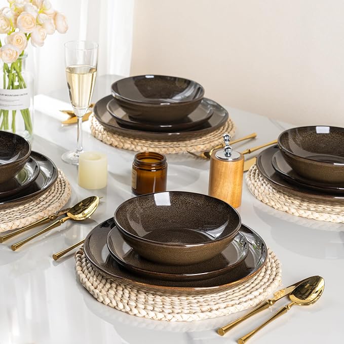 AmorArc Ceramic Dinnerware Sets,Handmade Reactive Glaze Stoneware Plates and Bowls Sets,Highly Scratch Resistant | Dishwasher & Microwave Safe Dishes Set,Service for 4 (12pc)