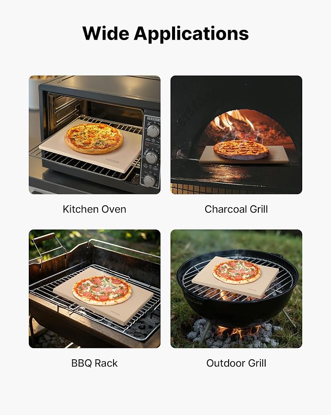 VEVOR Pizza Stone, 20 x 14 x 0.67 in Rectangular Pizza Stone, Extra Large Baking-Stone with Scraper, 1450℉ Heat-Resistant Cordierite, for Oven, BBQ Griller, Baking Bread & Pizza