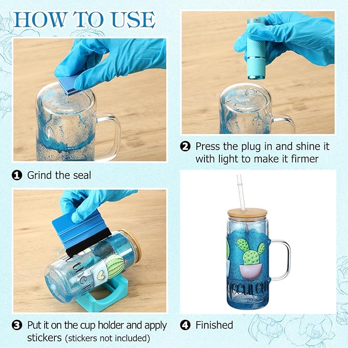 Baderke 20 Pcs Snow Globe Tumbler DIY Kit 16 oz Tumbler Squeeze Bottle, Glitter, Funnel Tweezer Silicone Cup Cradle Measuring Cup Glove Flashlight Buffer for Beginner(Blue,Special)