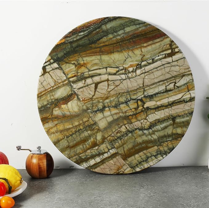 Koville Marble Cutting Board for Kitchen, 16"x16" Inches Round Stone Cutting Board, Marble Tray for Baking Charcuterie Pastry, Serving Tray for Countertop, Large Stone Slab(Pocahodas)