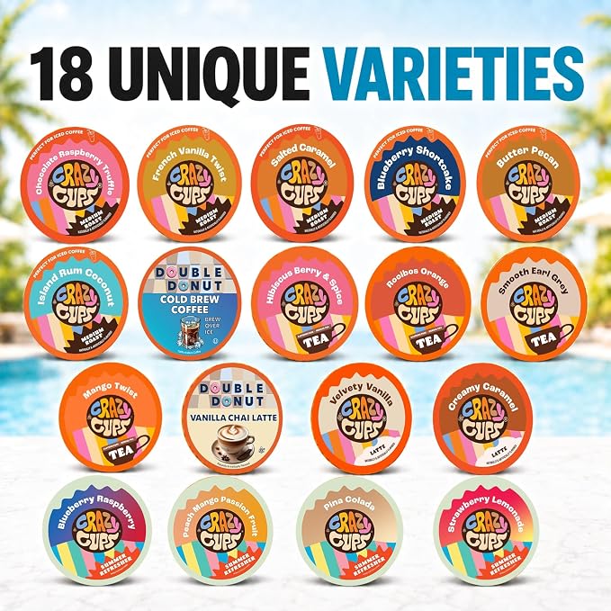 Perfect Samplers Brew Over Ice Summer Variety Pack, Assorted Iced Coffee, Refreshers, Cold Brew, Herbal Tea, Latte & Chai Coffee Pods, Compatible with Keurig K-Cup Brewers, 40 Count