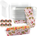 50Pack Pink Christmas Mini Loaf Pans with Lids Mini Cake Pans with Lids and Spoons, 6.8Oz Aluminum Foil Pans Tins, Individual Dessert Cups Containers for Sales,Party,Picnics