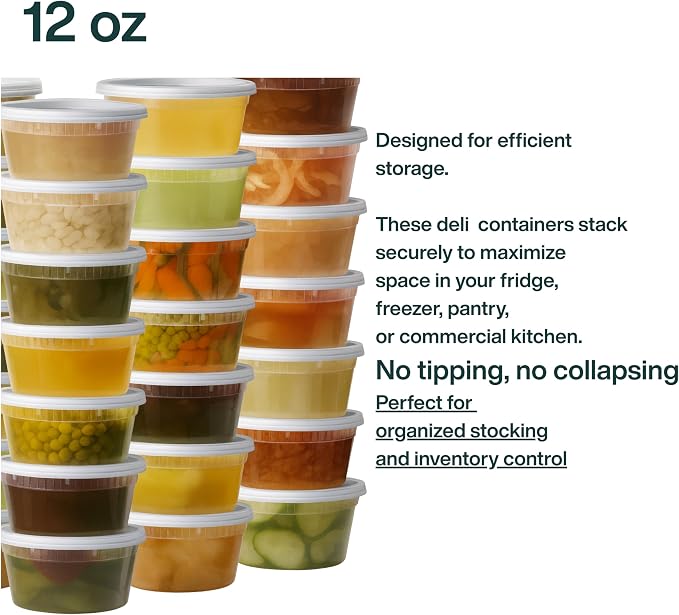 [12oz-32 Sets Plastic Deli Containers with Lids - BPA Free Clear Soup Containers with Airtight Lids, Leak Resistant Food Storage for Meal Prep, Stackable/Microwave/Dishwasher/Freezer Safe