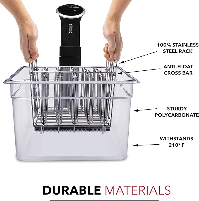 VÄESKE Large Sous Vide Container with Lid and Rack Kit | 26 QT | Durable Polycarbonate and Rust-Resistant Stainless Steel Sous Vide Accessories | Works with Anova, Inkbird, and Most Sous Vide Cookers