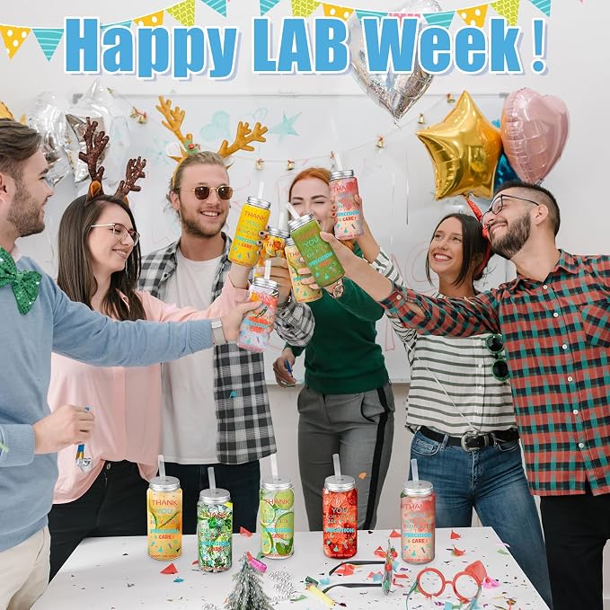 Skylety 24 Pcs Lab Week 2026 Gifts Cups Bulk, Laboratory Science Cups Appreciation Gifts 14oz Plastic Tumblers with Lids & Straws, for Laboratory Workers, Scientists, Medical Students & Graduates
