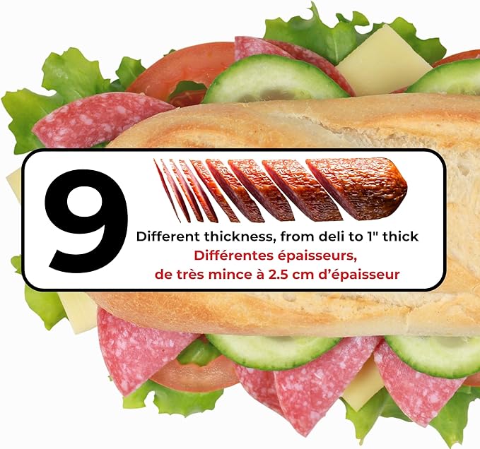Starfrit Deli Slicer - Slices Meat, Cheese, Bread - 6.5" Stainless Steel Blade - Adjustable Thickness Knob - Nestable for Easy Storage | 2-in-1 Fruit and Vegetable