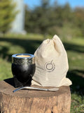 Mate Imperial Argentino, With Straw Tea Gourd Mug One Bombilla Mate (Straw), Wrapped Handmade Leather, Includes Premium Packaging(black)